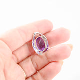 14K White Gold Amethyst Cabochon With Brilliant Faceted Pavillion Pendant