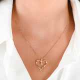 14K Yellow Gold Diamond Heart Pendant Box Link Chain Necklace