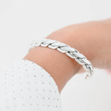 925 Sterling Silver Flat Twisted Chain Link Bangle Open Cuff Bracelet