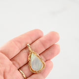 14K Yellow Gold Diamond Teardrop Pearl Charm Pendant