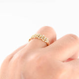 18K Yellow Gold Diamond Three Row Hexagonal Honeycomb Setting 2-Prong Set Ring