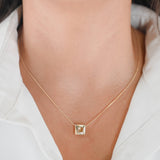 14K Yellow Gold Diamond Snake Chain Slider Square Pendant Necklace