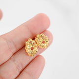 22K Yellow Gold Oval Diamond-Cut Woven Pattern Stud Earrings