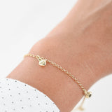 14K Yellow Gold Rolo Link Chain Heart Charms Bracelet or Anklet