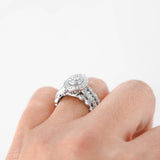 14K White Gold Diamond Cluster Vintage Engagement Ring 0.92Ctw