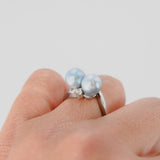 14K White Gold Moi Et Toi Freshwater Pearl And Diamond Vintage Ring