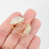 18K Two-Tone Gold Diamond Cluster Vintage Cocktail Earrings 2.91Ctw