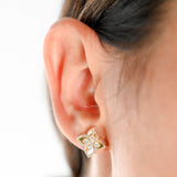 18K Yellow Gold Diamond Guilloche Diamond-Cut Lily Rope Border Stud Earrings