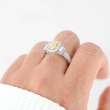 18K White Gold Light Yellow Diamond Cushion Cut With Halo And Accents Diamonds Vintage Ring