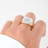 10K Yellow Gold Diamond Cluster Square Signet Ring 0.43Ctw