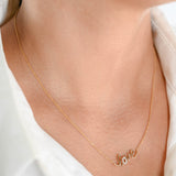 14K Yellow Gold Diamond Cursive Love Charm Adjustable Rolo Chain Necklace