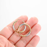 14k Tri-Color Gold Round Hollow Hoops