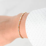 Pulsera De Cadena Con Cuentas En Oro Bicolor De 18k