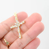 14K Yellow Gold Diamond Baguette and Round Cut Incrusted Cross Pendant