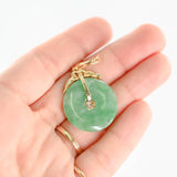 14K Yellow Gold Diamond and Jade Disc Pendant