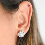 14K White Gold Diamond Cluster Round Stud Earrings 1.04Ctw