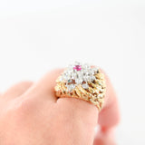 18k Yellow Gold Openwork Diamond Cluster Cocktail Ring