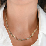 14K Yellow Gold Diamond-Cut Rhodium Accent Curb Link Chain