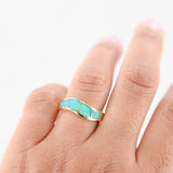 18K Yellow Gold Fire Opal Inlay Wavy Band Ring