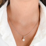 10K White Gold Pearl And Diamond Wheat Chain Link Dainty Necklace