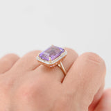 10K Yellow Gold Amethyst Diamond Halo Cocktail Ring