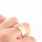 14K Yellow Gold Diamond Men's Vintage Brashed Band Ring 0.12Ctw