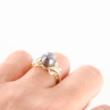 14K Yellow Gold Tahitian Black Pearl Diamond Cocktail Ring