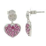 10K White Gold Pink CZ Gemstone Heart Drop Dangle Stud Earrings