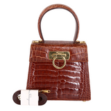 Salvatore Ferragamo Crocodile Gancini 2-Way Top Handle Bag Brown