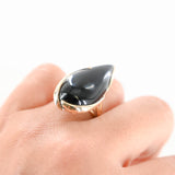 14K Yellow Gold Wrapped Onyx Pear Teardrop Onyx Cocktail Ring