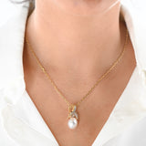 14K Yellow Gold Pearl And Diamonds Pendant And Earrings Set