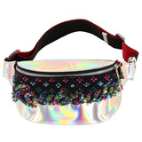 Authentic Christian Louboutin Mary Jane Waist Bag Spiked Leather and Hologram Leather