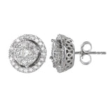 10k White Gold Cluster Diamond Round Earring and Pendant Jewelry Set