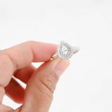 Anillo de diamantes en forma de pera con doble engaste de oro blanco de 14 k, 075 quilates