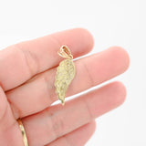 14K Yellow Gold Diamond-Cut Wing Charm Pendant 1.25"