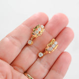 18K Yellow Gold Diamond Leaf Drop/Dangle Earrings 0.90Ctw