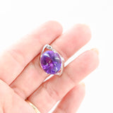 14K White Gold Amethyst Cabochon With Brilliant Faceted Pavillion Pendant