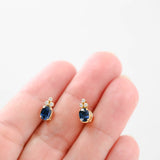 14K Yellow Gold Sapphire And Diamond Stud Earrings