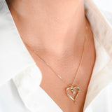 14K Yellow Gold Diamond Heart Pendant Box Link Chain Necklace