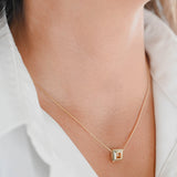 14K Yellow Gold Diamond Snake Chain Slider Square Pendant Necklace