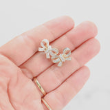 14K Yellow Gold Diamond Bow Brooch Design Stud Earrings