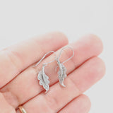 14K White Gold Diamond Milgrain Leaf Drop Earrings