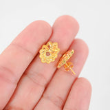 22K Yellow Gold Oval Diamond-Cut Woven Pattern Stud Earrings