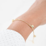 14K Yellow Gold Rolo Link Chain Heart Charms Bracelet or Anklet