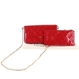 Authentic Louis Vuitton Vernis Felicie Pochette Chain Wallet Cherry