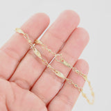 14K Yellow Gold Wave Curved Bar and Bead Link Bracelet/Anklet