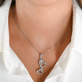 925 Silver Diamond Doble Heart Charm Box Link Chain Necklace