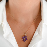 14K Yellow Gold Amethyst And Diamond Flower Charm Rolo Link Necklace