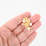 14K Yellow Gold Pearl And Diamond Lily Flower Vine Cluster Pendant