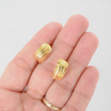 21K Yellow Gold Diamond-Cut Grooved Cuff Earrings